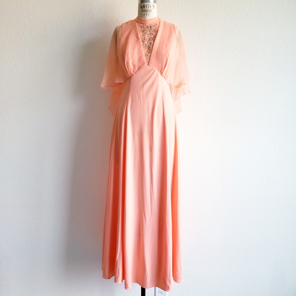 1970s Peach Maxi Dress Gown